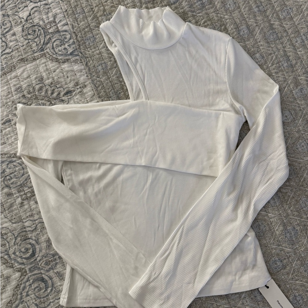 Commense White Ribbed Long Sleeve Top